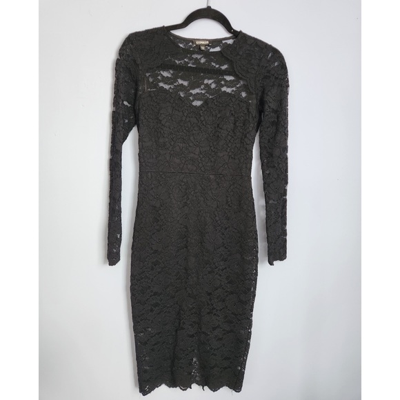 ⭕️ PRICE FIRM Express Size XS Black Lace Floral Midi Dress - Picture 4 of 12